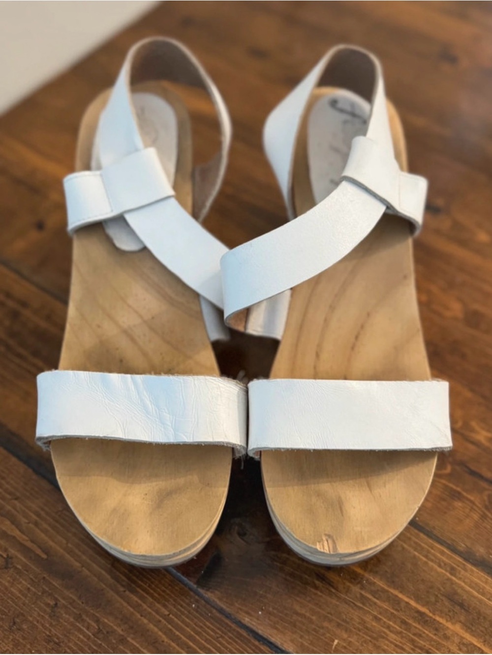 Free People White Leather Strappy Wedge Clogs